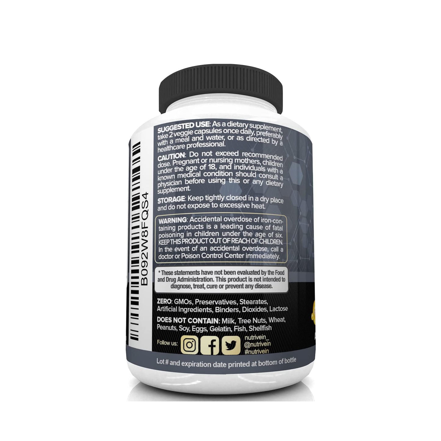 Nutrivein DHT Blocker con Biotina: Estimula el crecimiento del cabello y el desarrollo de nuevos folículos en hombres y mujeres.