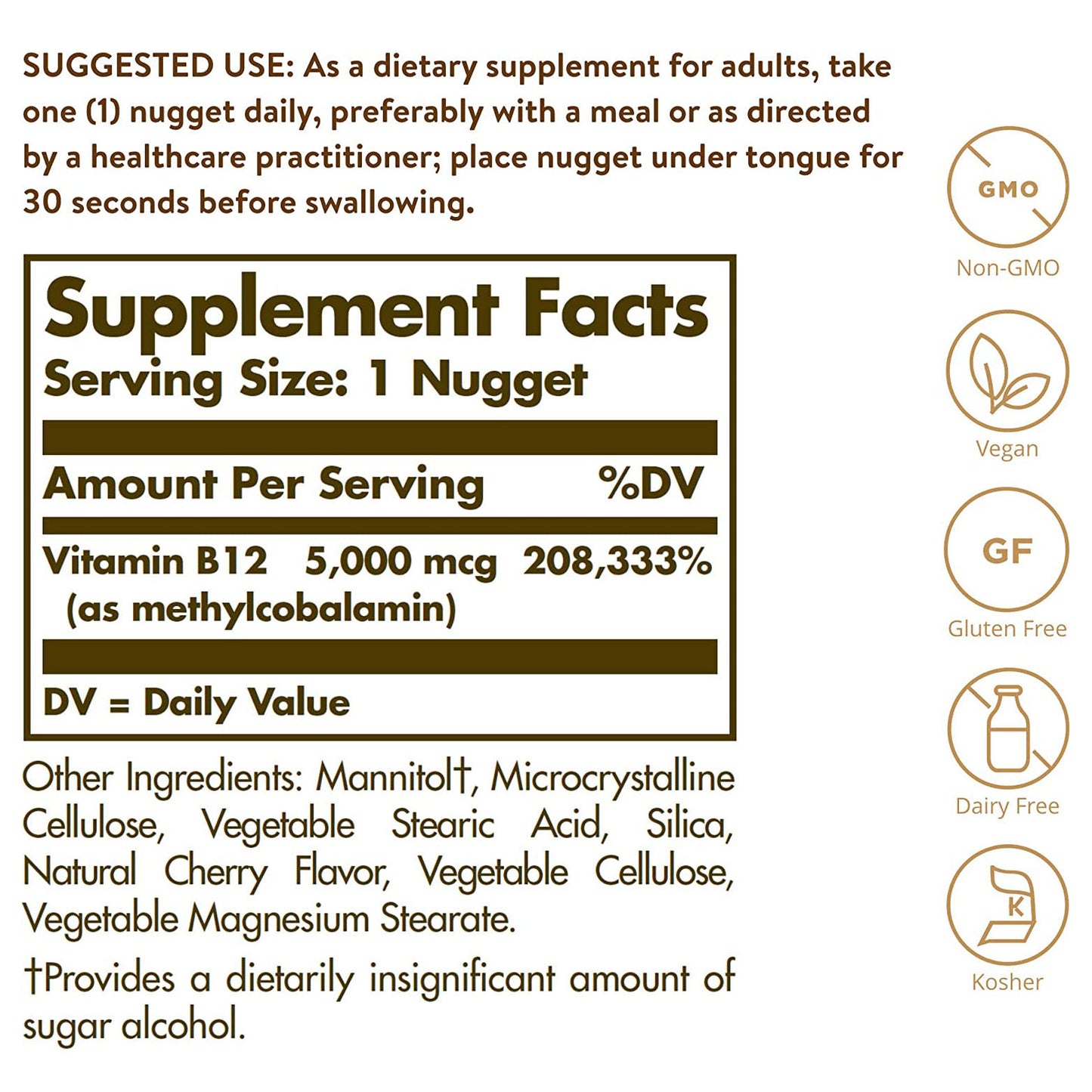 SOLGAR Methylcobalamin (Vitamin b12) Sublingual 5000mcg - 60 Nuggets