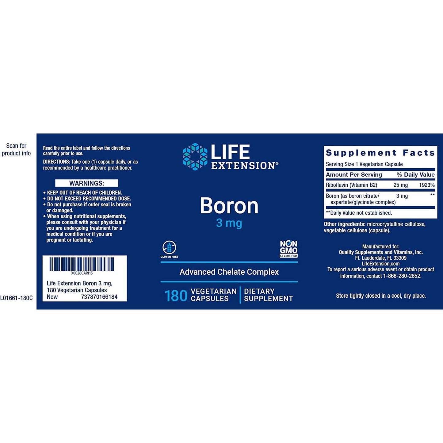 LIFE EXTENSION Boron 3mg - 180 Cápsulas