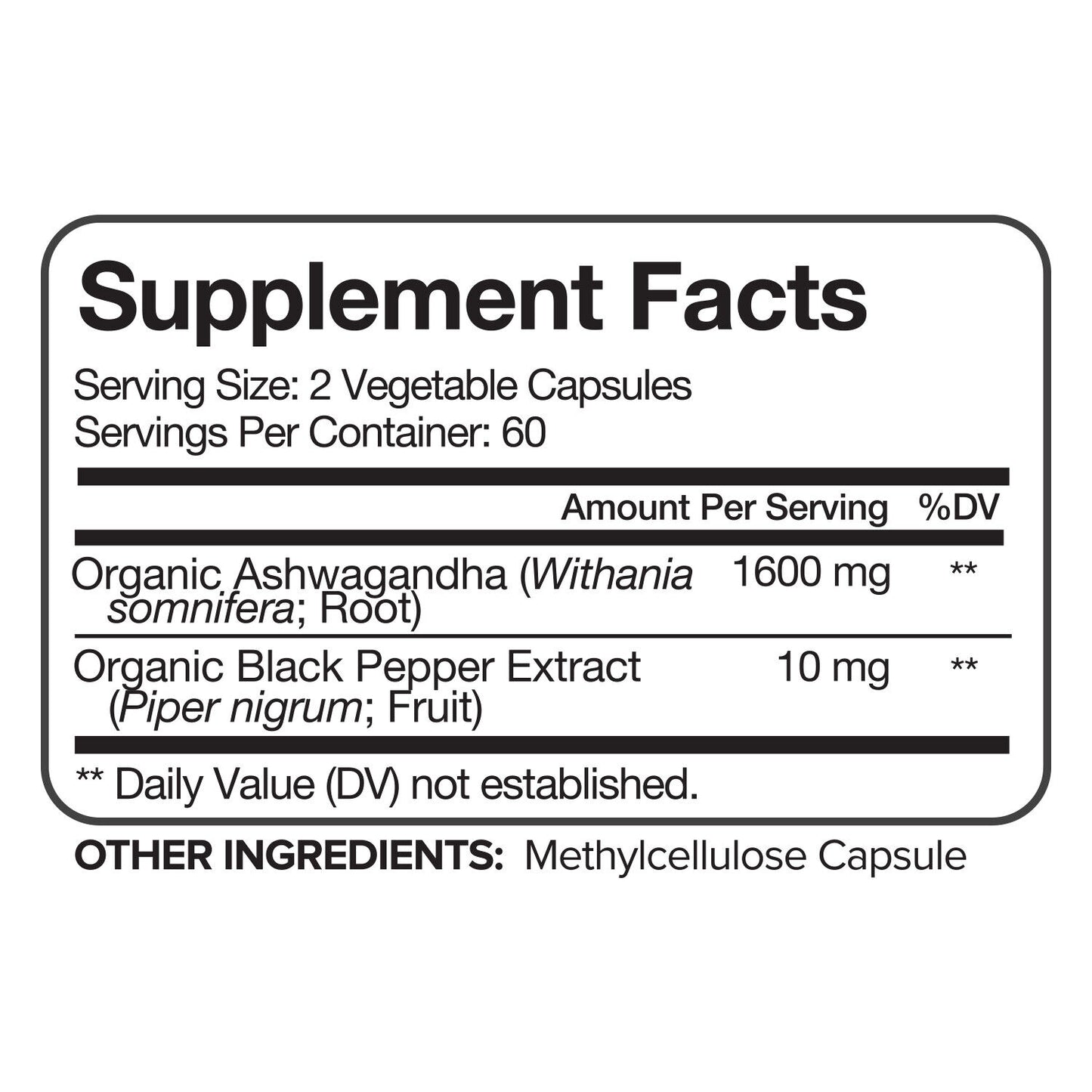 Nutrivein Organic Ashwagandha 1600mg - 120 Cápsulas