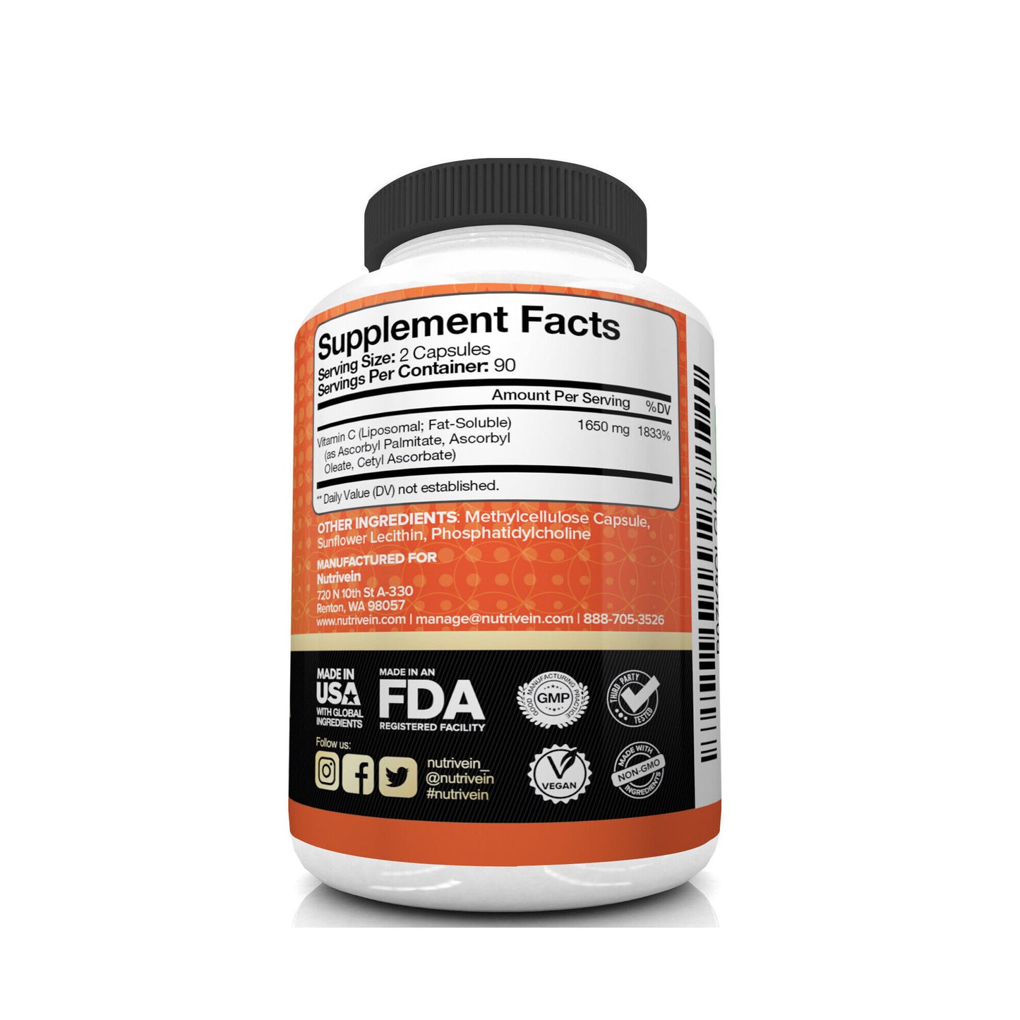 Nutrivein Liposomal Vitamin C 1650mg - 180 Cápsulas