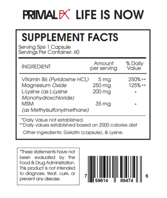 PRIMAL FX - MAGNESIUM + LYSINE M6