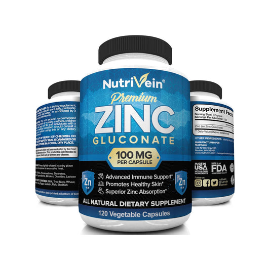 Nutrivein Premium Zinc Gluconate 100mg - 120 Cápsulas