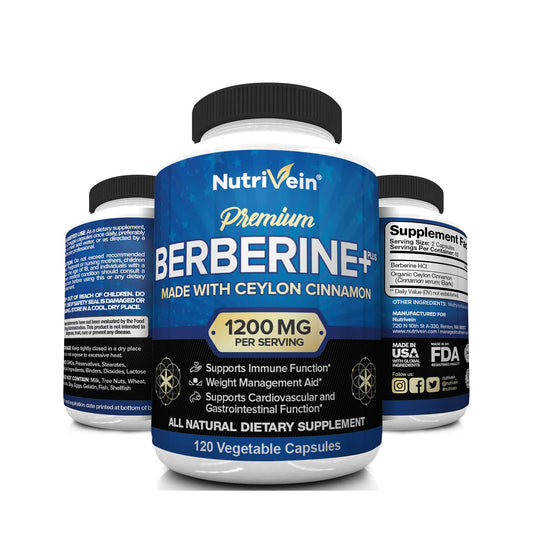 Nutrivein Premium Berberine HCI 1200mg + Canela de Ceilán Orgánica - 120 Cápsulas