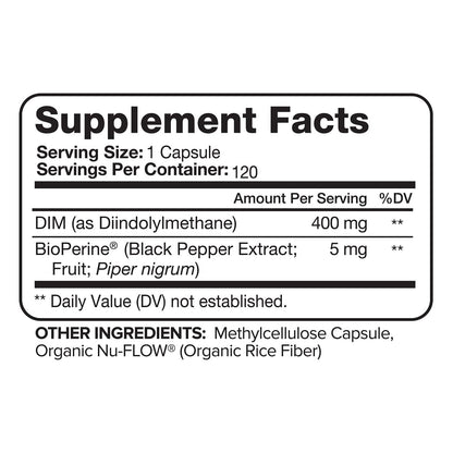 Nutrivein DIM 400mg Diindolylmethane + Bioperine - 120 Cápsulas