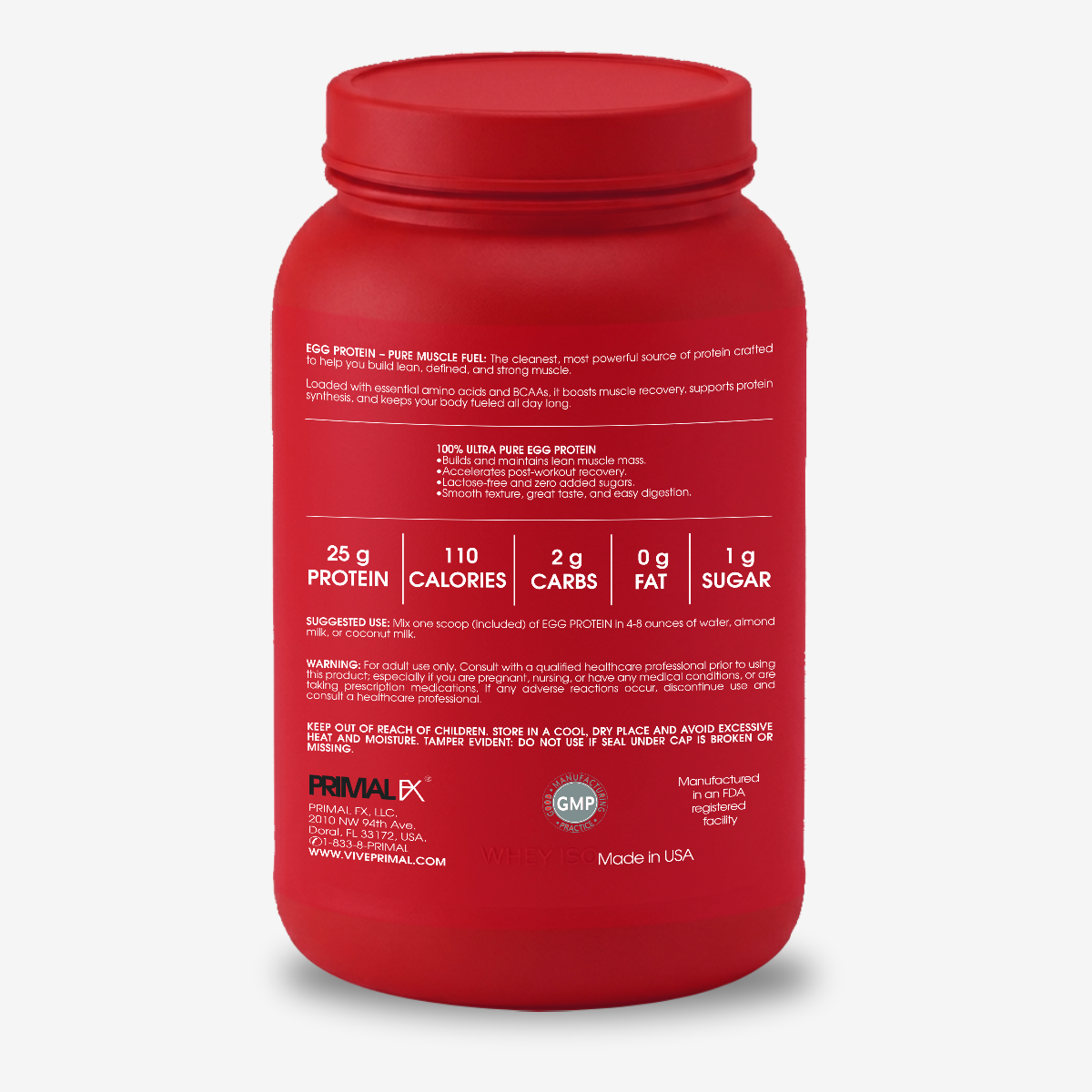 Egg Protein Primal FX Sports chocolate - informacion nutricional