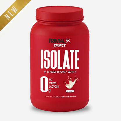Isolate + Hydrolyzed Whey de Primal FX Sports sabor vainilla - envase frontal